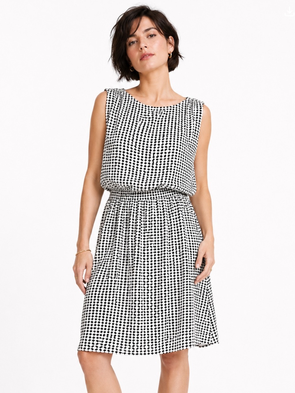 Catherine Maldrino Dress Black White Geometric Print Loose Fit Size Medium